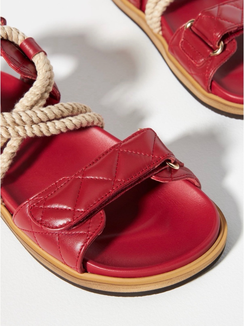 Alohas x Anthropologie Hook-Loop Braided Lipstick Red Leather Rope Sandals 39 8 - Picture 2 of 15